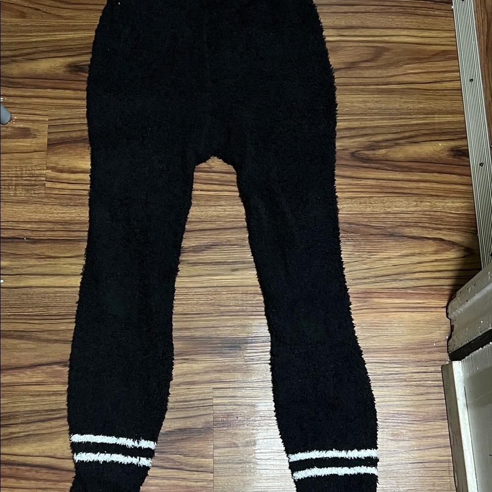 Cozy Black Kids Bottoms with White Stripes